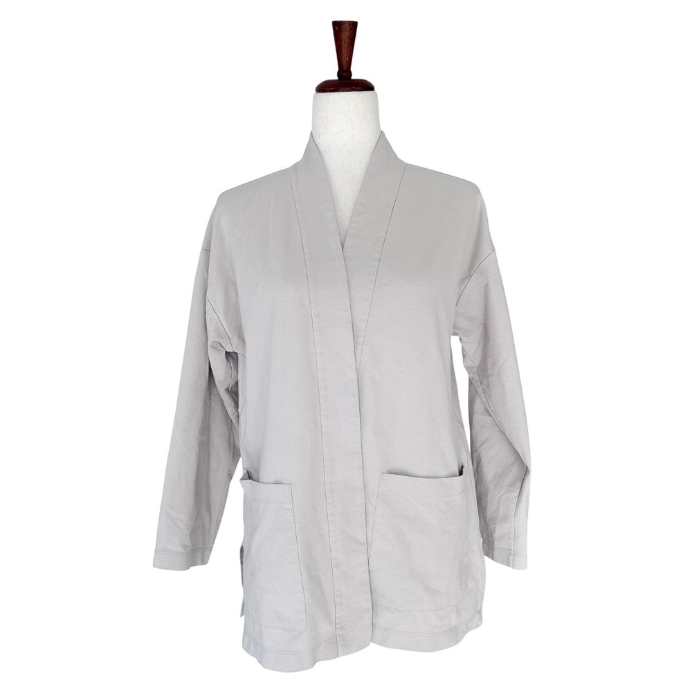 Eileen Fisher Women's Small Organic Cotton Ponte Blazer Beige Neutral Open Front